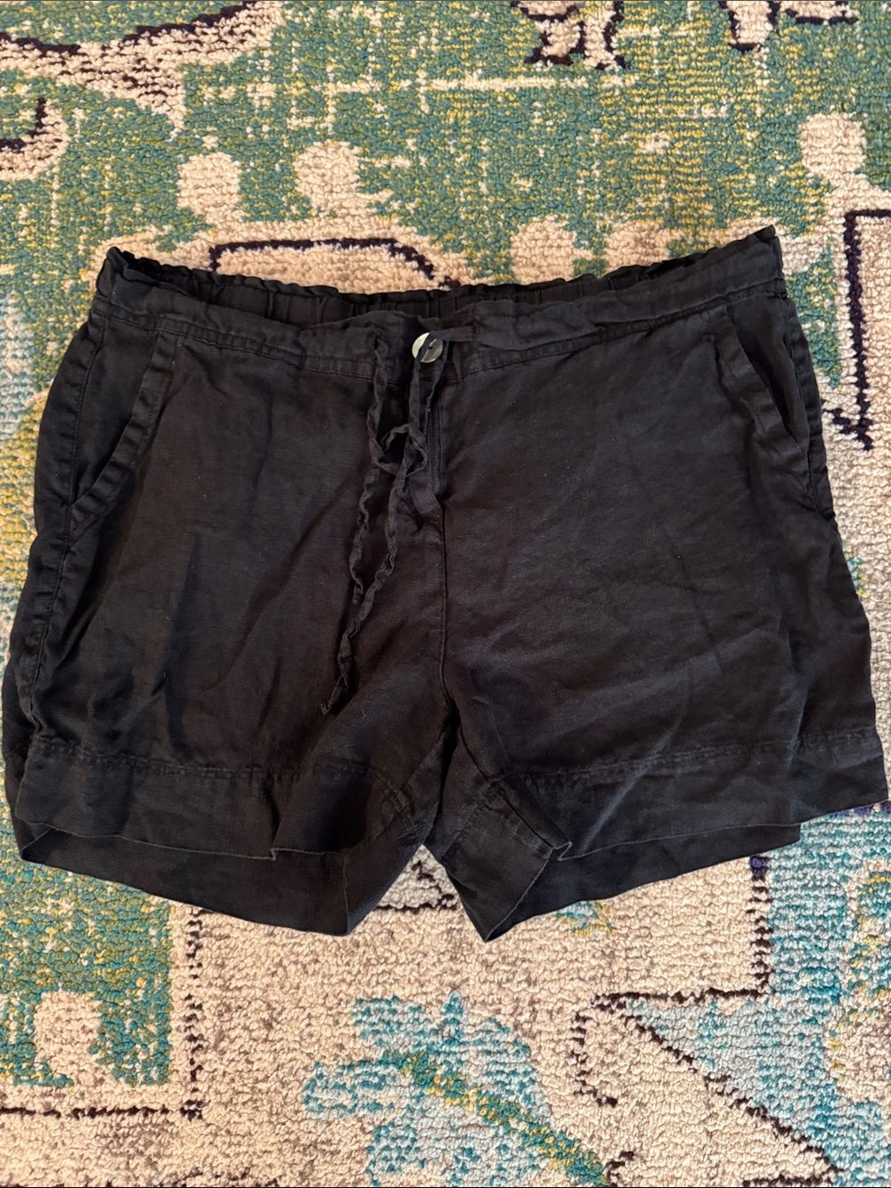 Black linen drawstring shorts